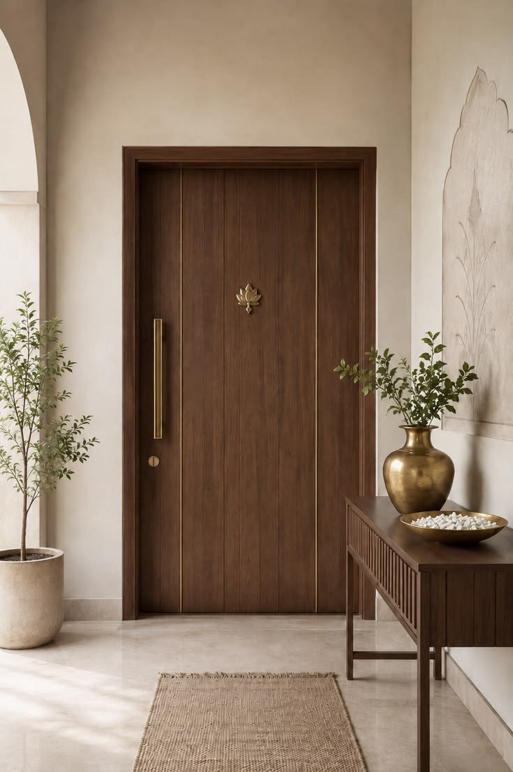 خدماتنا minimal wooden door with brass